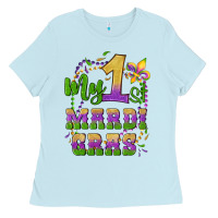 Baby Blue my first mardi gras glitter fleur de lis Ladies Tee - Artiststas
