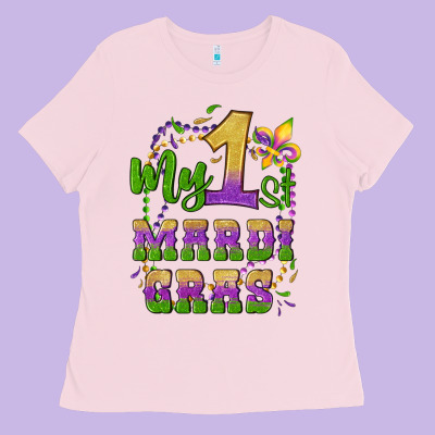 My First Mardi Gras Glitter Fleur De Lis Ladies Tee Designed By Artiststas
