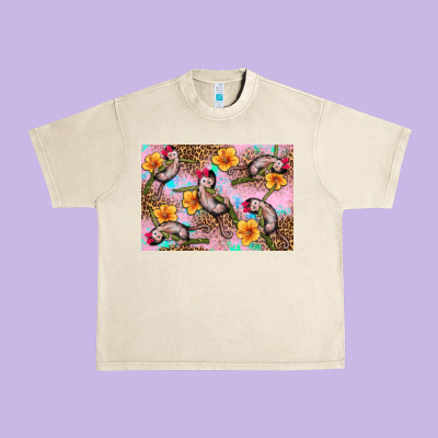 Baby Monkey Flowers Urban Heavy Tee Designed By Artiststas