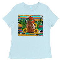 Baby Blue western horse cowboy hat cactus sunflowers glitter cowhide serape turq Ladies Tee - Artiststas