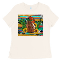 Bone western horse cowboy hat cactus sunflowers glitter cowhide serape turq Ladies Tee - Artiststas