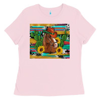 Bubblegum Pink western horse cowboy hat cactus sunflowers glitter cowhide serape turq Ladies Tee - Artiststas