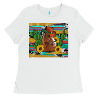 White western horse cowboy hat cactus sunflowers glitter cowhide serape turq Ladies Tee - Artiststas
