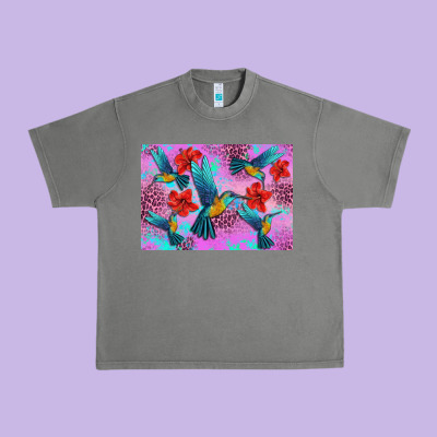 Flower Hummingbird Urban Heavy Tee Designed By Artiststas
