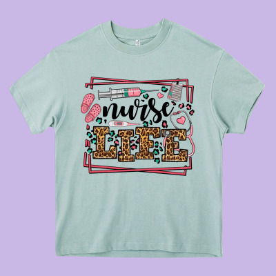 Nurse Life Leopard Frame Heavy Core Tee Designed By Lillyallendesigns
