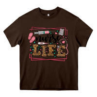 Chocolate Brown Nurse life leopard frame Heavy Core Tee - LillyAllenDesigns