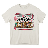 Cream Nurse life leopard frame Heavy Core Tee - LillyAllenDesigns