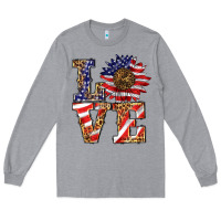 Heather Grey patriotic sunflower love Long Sleeve Tee - BarkalooDesign