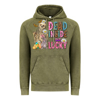 Vintage Olive easter dead inside but lucky  with skeleton Vintage Hoodie - AdoDesignShop