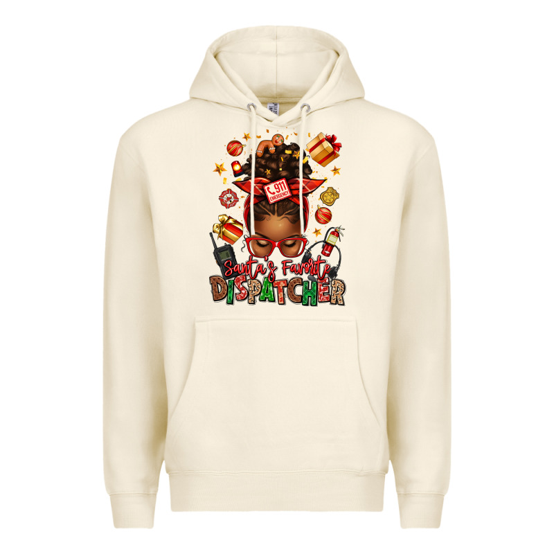 Santa's Favorite Dispatcher Afro Messy Bun Premium Hoodie by texasbilliewilder | Teevron