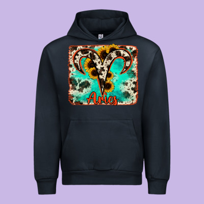 Aries Turquoise Cowhide Urban Hoodie Designed By Ranaportraitstore