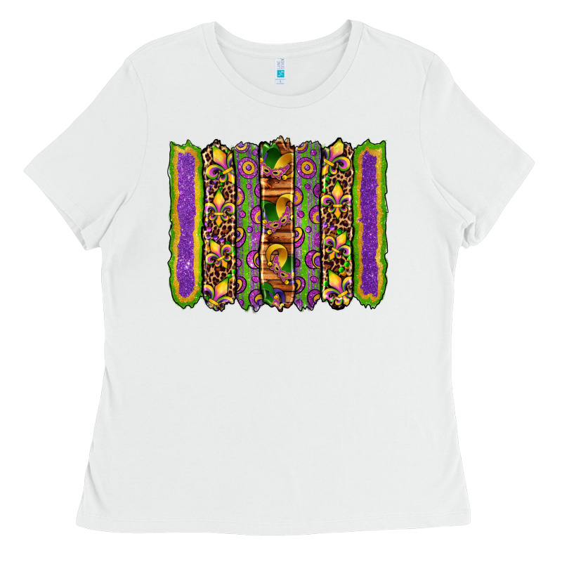 Mardi Gras Fleur De Lis Mask Leopard Glitter  Brushstrokes Ladies Tee by Artiststas | Teevron