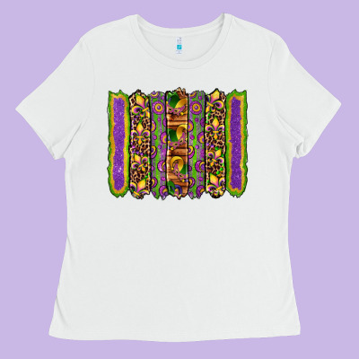 Mardi Gras Fleur De Lis Mask Leopard Glitter  Brushstrokes Ladies Tee Designed By Artiststas
