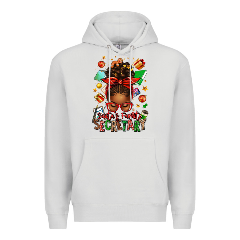 Santa's Favorite Secretary Afro Messy Bun Premium Hoodie by texasbilliewilder | Teevron