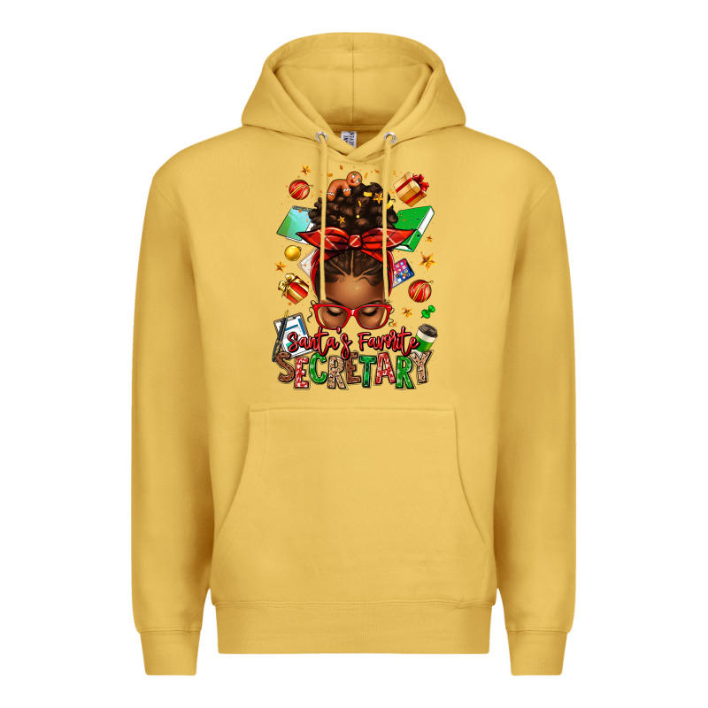 Santa's Favorite Secretary Afro Messy Bun Premium Hoodie by texasbilliewilder | Teevron