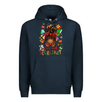 Navy santa's favorite secretary afro messy bun Premium Hoodie - texasbilliewilder