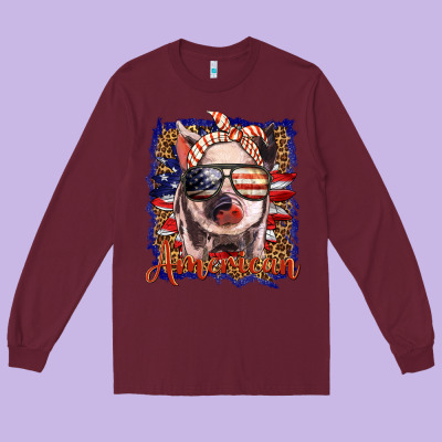 Amerıcan Pig Long Sleeve Tee Designed By Barkaloodesign