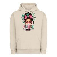 Pigment French Oak afro messy bun nurse life Urban Hoodie - texasbilliewilder