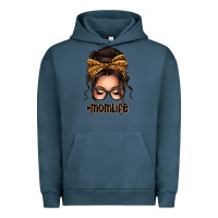 Pigment Midnight Navy caucasian leopard messy bun mom life Urban Hoodie - texasbilliewilder