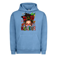 Pigment Pebble Blue christmas believe afro messy bun Urban Hoodie - texasbilliewilder