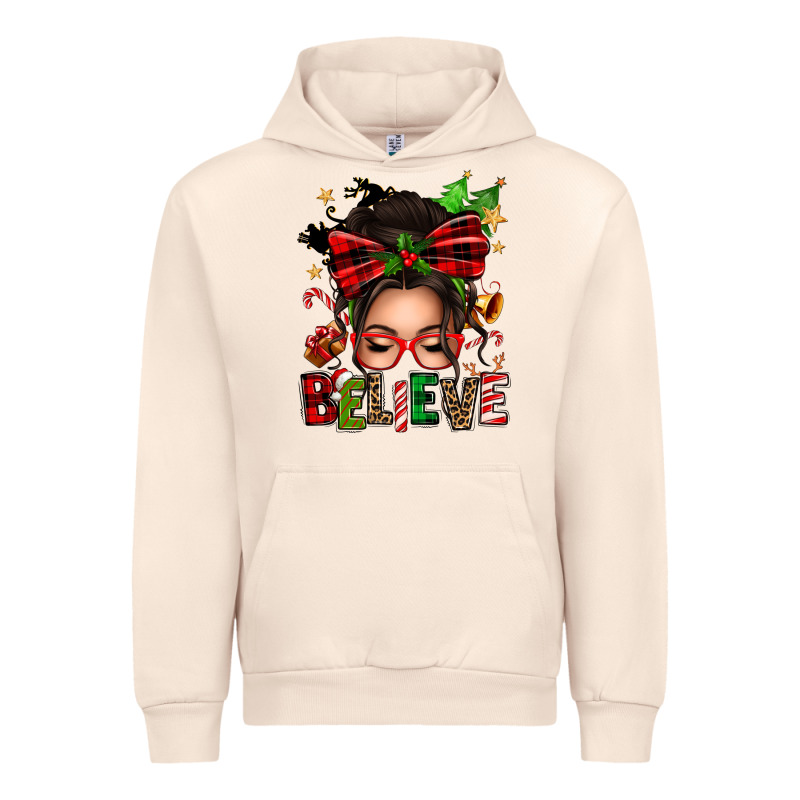 Christmas Believe Afro Messy Bun Urban Hoodie by texasbilliewilder | Teevron