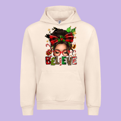Christmas Believe Afro Messy Bun Urban Hoodie Designed By Texasbilliewilder