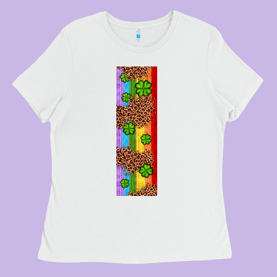 St. Patrick's Day Western Shamrock Leopard Rainbow Ladies Tee Designed By Artiststas
