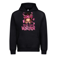 Black brest cancer warrior afro messy bun Urban Hoodie - texasbilliewilder