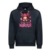 Navy brest cancer warrior afro messy bun Urban Hoodie - texasbilliewilder
