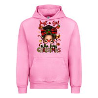 Fuchsia Pink just a girl who loves christmas afro messy bun Urban Hoodie - texasbilliewilder