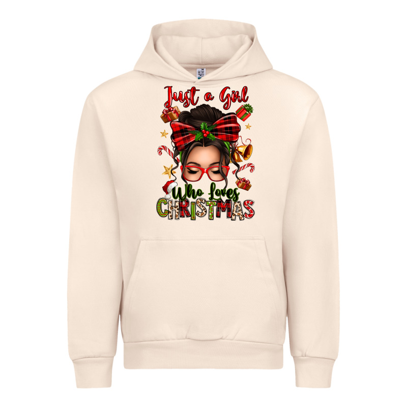 Just A Girl Who Loves Christmas Afro Messy Bun Urban Hoodie by texasbilliewilder | Teevron