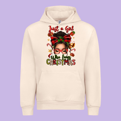 Just A Girl Who Loves Christmas Afro Messy Bun Urban Hoodie Designed By Texasbilliewilder