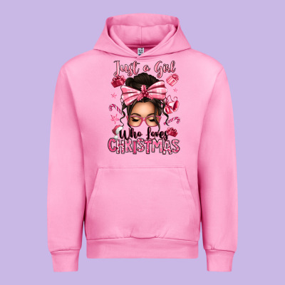 Just A Girl Who Loves Pink Christmas Messy Bun Urban Hoodie Designed By Texasbilliewilder