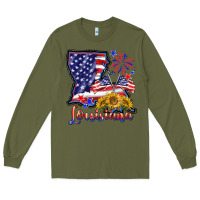 Army Green 4th of july  louisiana map Long Sleeve Tee - BarkalooDesign