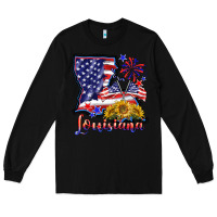Black 4th of july  louisiana map Long Sleeve Tee - BarkalooDesign