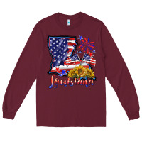 Burgundy 4th of july  louisiana map Long Sleeve Tee - BarkalooDesign
