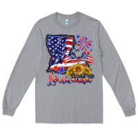 Heather Grey 4th of july  louisiana map Long Sleeve Tee - BarkalooDesign