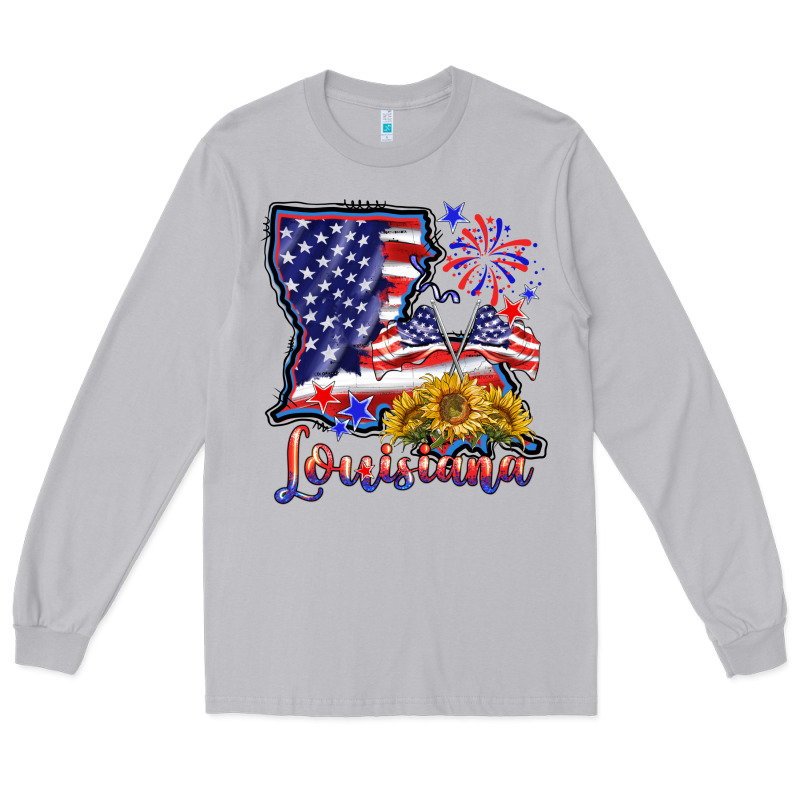 4th Of July  Louisiana Map Long Sleeve Tee by BarkalooDesign | Teevron