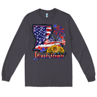 Smoke 4th of july  louisiana map Long Sleeve Tee - BarkalooDesign