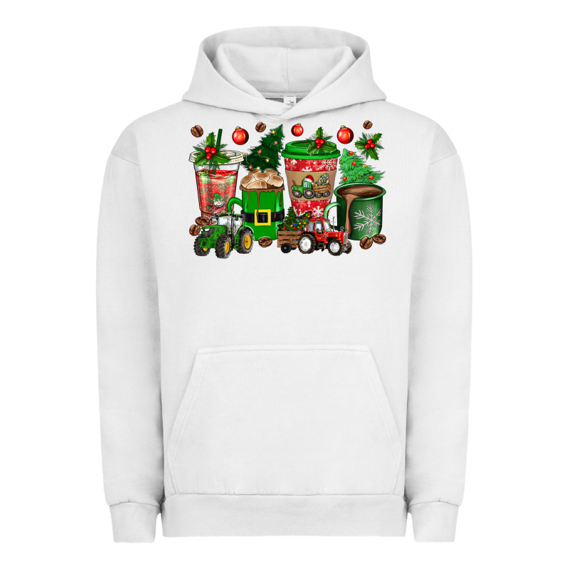 Christmas Tractor Coffee Cups Urban Hoodie by texasbilliewilder | Teevron