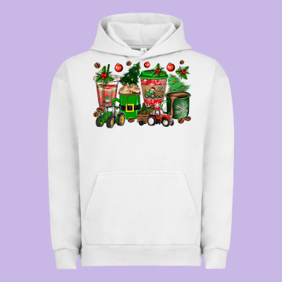 Christmas Tractor Coffee Cups Urban Hoodie Designed By Texasbilliewilder