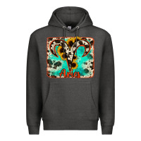 Charcoal Heather aries turquoise cowhide Premium Hoodie - RanaPortraitStore