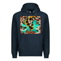 Navy aries turquoise cowhide Premium Hoodie - RanaPortraitStore