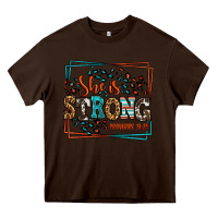 Chocolate Brown She is strong proverbs 31:25 Heavy Core Tee - LillyAllenDesigns