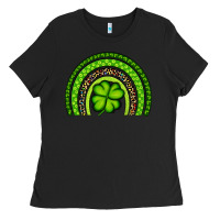 Black St. Patrick's Day Shamrock Rainbow Ladies Tee - Artiststas