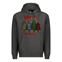 Charcoal Heather holly jolly Christmas trees Premium Hoodie - RanaPortraitStore