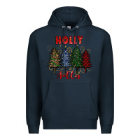 Navy holly jolly Christmas trees Premium Hoodie - RanaPortraitStore