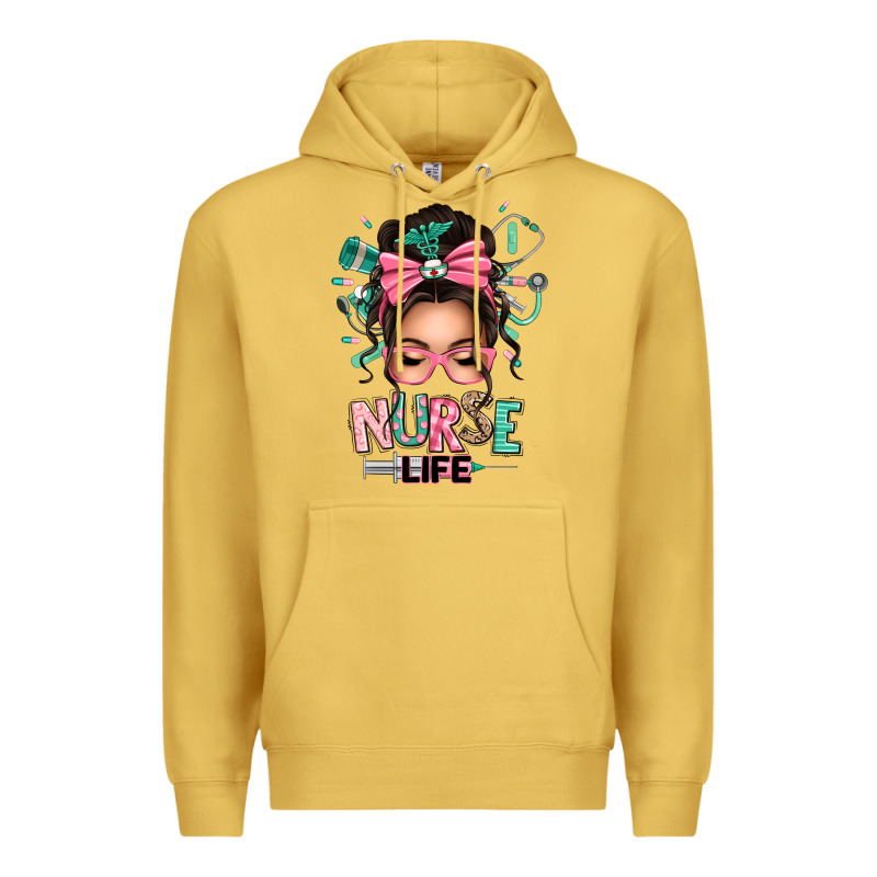 Afro Messy Bun Nurse Life Premium Hoodie by texasbilliewilder | Teevron