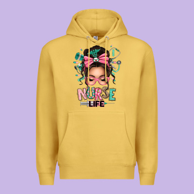 Afro Messy Bun Nurse Life Premium Hoodie Designed By Texasbilliewilder