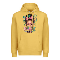 Antique Gold afro messy bun nurse life Premium Hoodie - texasbilliewilder